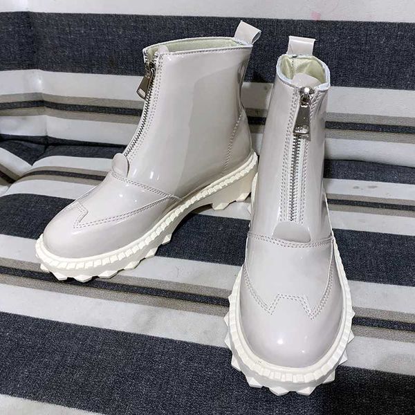 

new womens zipper boots female elastic ankle boots winter shoes women single bright mirror size 35-41, Black