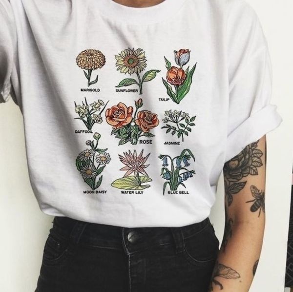 

AprilGrass Brand Designer 90s Vintage Women Floral Print T Shirt Sunshine Plant These Tee Wildflower Graphic Tees Tops