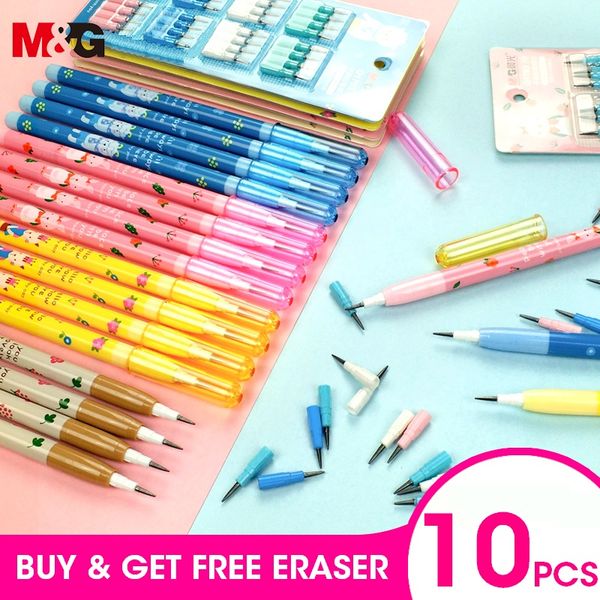 

m&g multi point pencils non-sharpening auto mechanical pencil push-a-point strong pencil lead for school supplies ielts use, Blue;orange