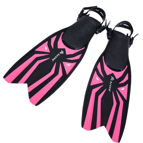 

snorkeling adjustable fins for all family open heel diving swimming flippers with red spider print