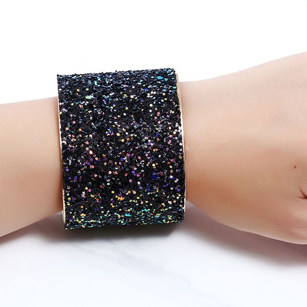 

fashion rhinestone sequin bracelets&bangles for women colorful gold-color bracelet cuff gift, Black