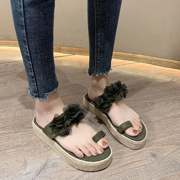 

slippers casual women's shoes with platform pantofle slides rubber flip flops flower luxury 2020 flat hawaiian summer soft, Black