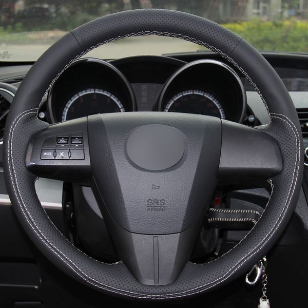 

black natural leather car steering wheel cover for mazda 3 axela 2008-2013 mazda cx-7 cx7 2010-2016 mazda 5 2011-2013