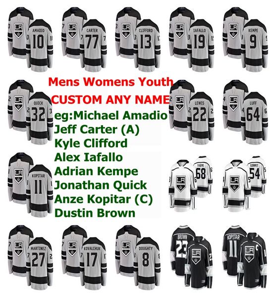 

los angeles kings jerseys womens michael amadio jersey jeff carter kyle clifford alex iafallo adrian kempe hockey jerseys custom stitched, Black;red