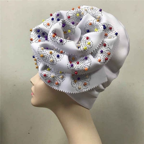 

nigerian gele headtie aso oke gele already made auto aso ebi headtie african turban cap with colorful beads-ac30, Black;white