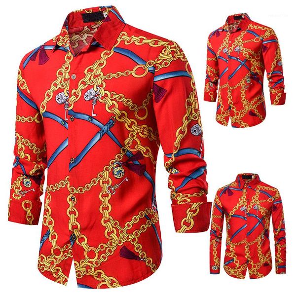 

ночной клуб поло с длинным рукавом паб цветочный принт стенд воротник кнопка рубашка уникальный дизайн сценический костюм high street fashio, White;black