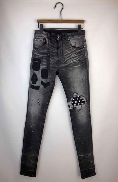 

new men patches distressed dk grey skinny jeans, Blue