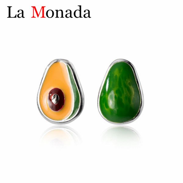 

925 silver avocado green asymmetric earrings summer stud earrings fruit enamel jewelry for girls kids baby new gifts, Golden;silver