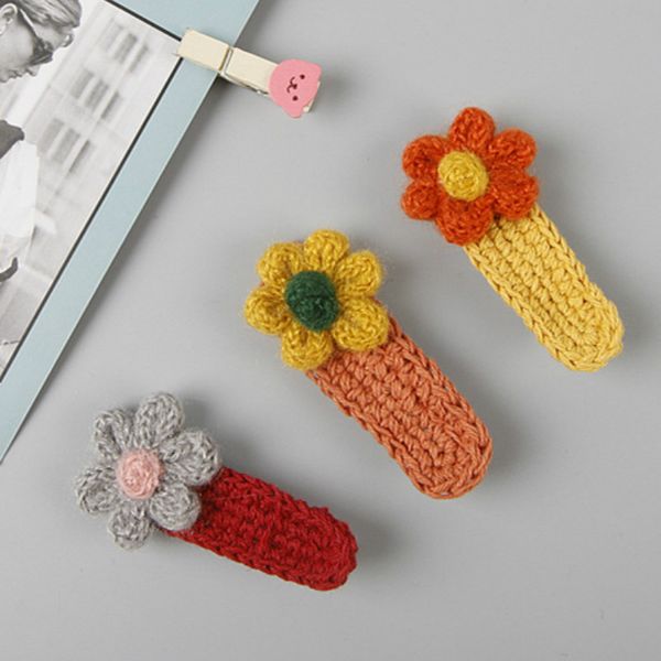 

2020 new korean style child hair pins manual yarn flowers baby hair clips for girl fashion accessories, Slivery;white