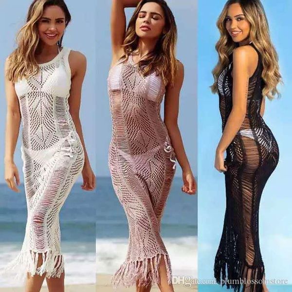 

2020 crochet cover ups swimwear beach bikini maxi dress ladies tunics for beach women sunscreen beachwear robe de plage saida de praia, White;black