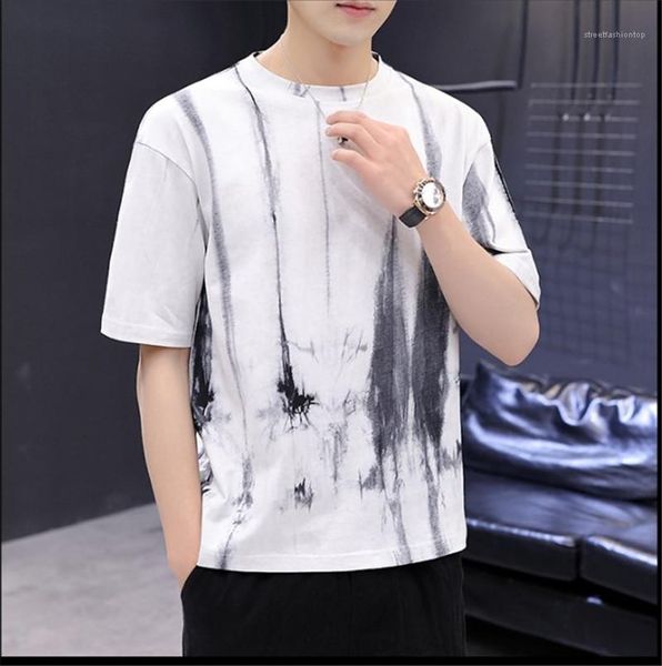 

short sleeved mens summer man o neck tees mens designer tie dyed tshirts fashion contrast color luxury, White;black