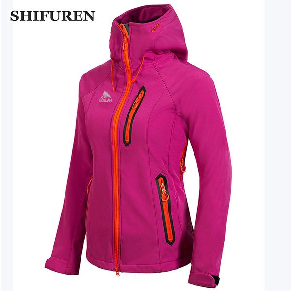 

shifuren women waterproof climbing outdoor jacket camping skiing windproof fleece winter softshell jacket long sleeve size s-xxl, Blue;black