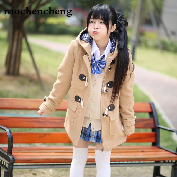 

2019 new winter fashion women wool padded jacket female warm long vintage horn coat thick cotton casual college woolen overcoat, Black