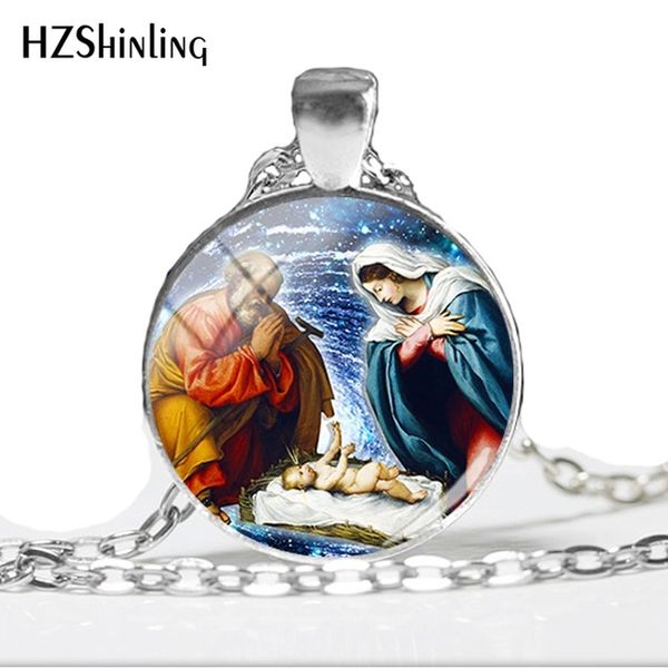 

2019 new the birth of jesus necklace birth of virgin mary pendant silver glass dome cabochon p jewelry hz1