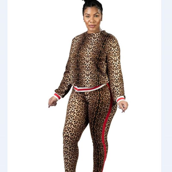 

leopard print casual outfit o-neck full sleeve and pencil pants 2 piece set women casual sports suit, White