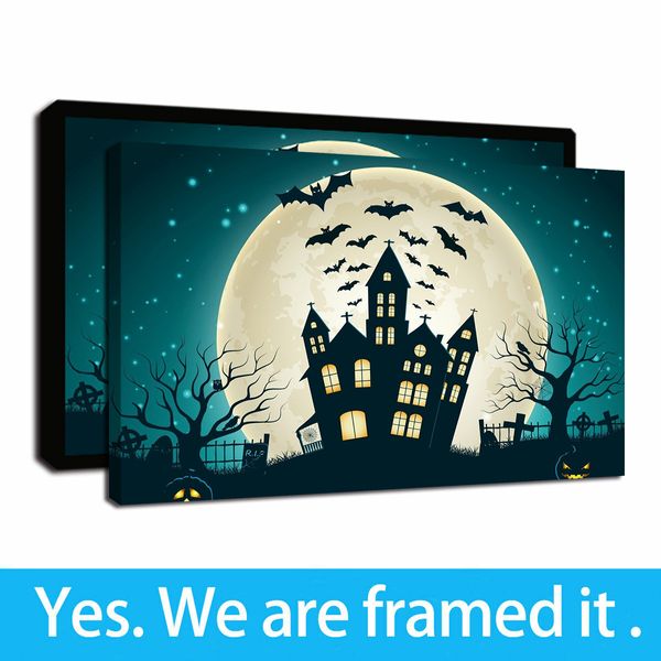 

halloween bat moonlight night framed canvas prints wall art paintings artworks poster pictures for living room bedroom wall decor