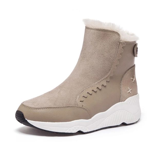 

genuine leather shoes women snow boots with fur warm fleeces slip-on flat platform ankle boot soft solid fashion casual footwear, Black