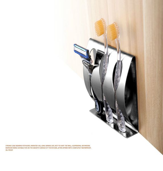 

1pcs stainless steel wall mount toothbrush holder 3/2 hook self-adhesive tooth brush organizer box bathroom accessories
