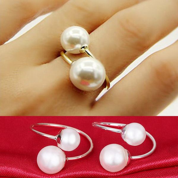 

fashion rose gold/silver color lightweight pearl ring for elegant women&lovely girls simulated pearl opening adjustable rings, Slivery;golden