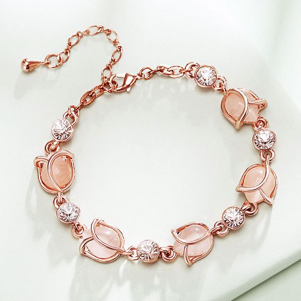 

sweet tulip bracelet fashion rose golden red cat's eye like stone simple ornament bracelet, Black