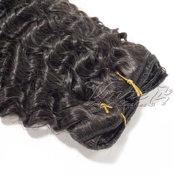 

peruvian hair cuticle aligned natural black full head virgin 120g 140g 160g customer customized kinky curly clip in hair extension, Black;brown
