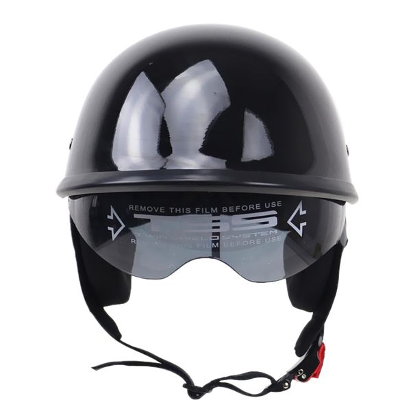 

bright black dot motorcycle half helmet with drop visor for cruiser chopper biker