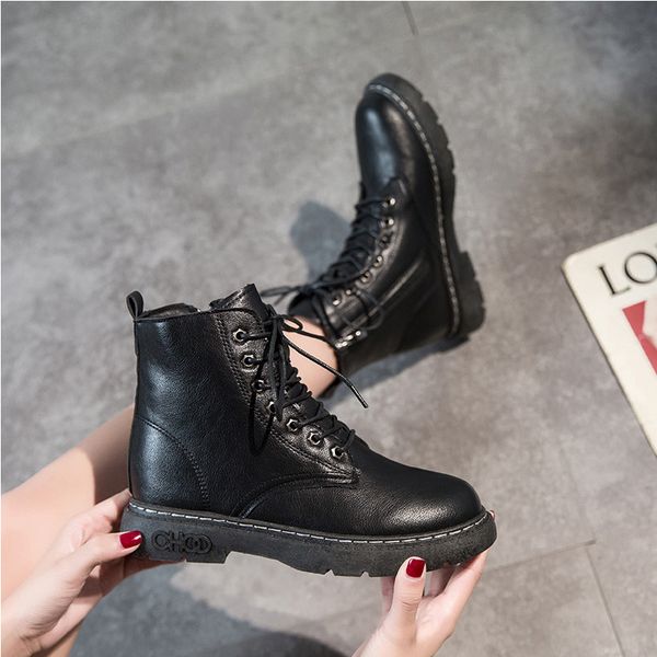 

british wind winter plus velvet warm ladies boots, fashion ladies boots, motorcycle platform women's boots, Black