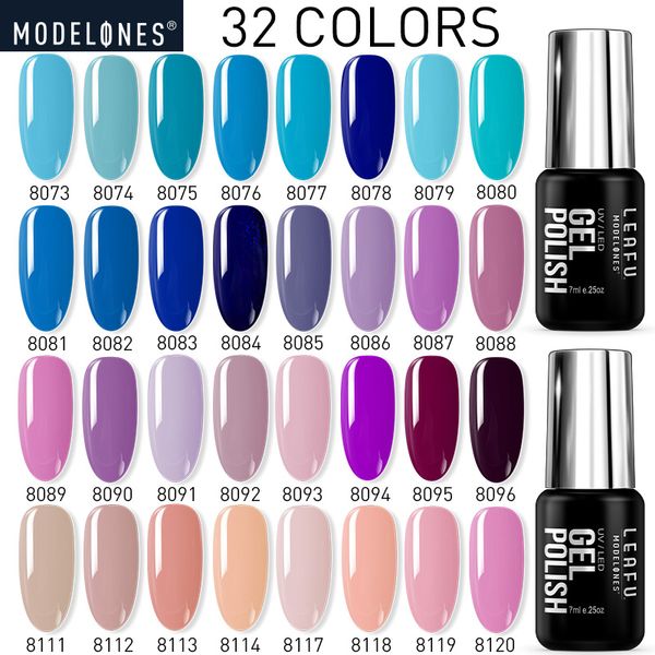 

modelones 32pcs/lot gel nail polish soak off uv/led long lasting nail art glitter color gel base coat colorful, Red;pink