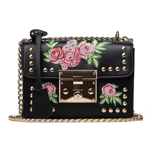 

2019 embroidery rose women roses handbag tote shoulder bag flap bag designer pu leather handbag bolsa feminina #yl5