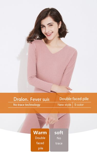 

new dranlon warm women's warm suit seamless long sleeve plus plush t-shirt inside leggings large bottoming blouse for women, Black;pink