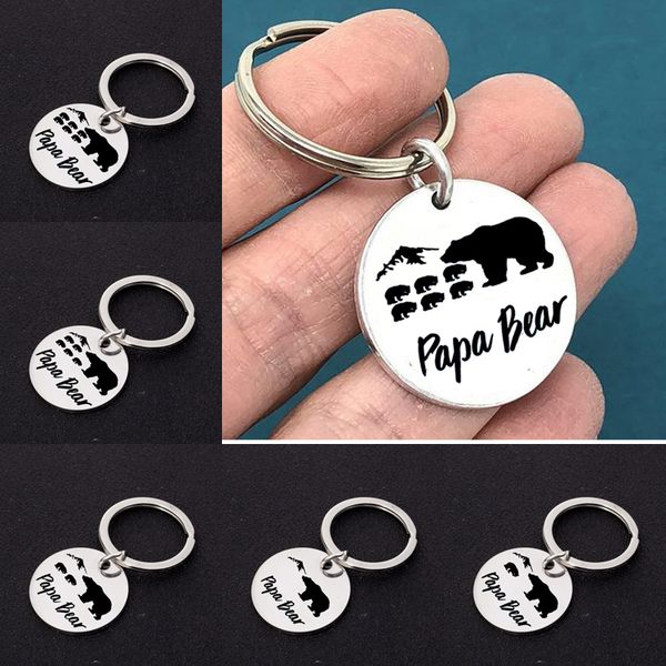 

papa bear letter print cute keychains family series car key holder gift for papa father's day gift animal bear keychain, Silver