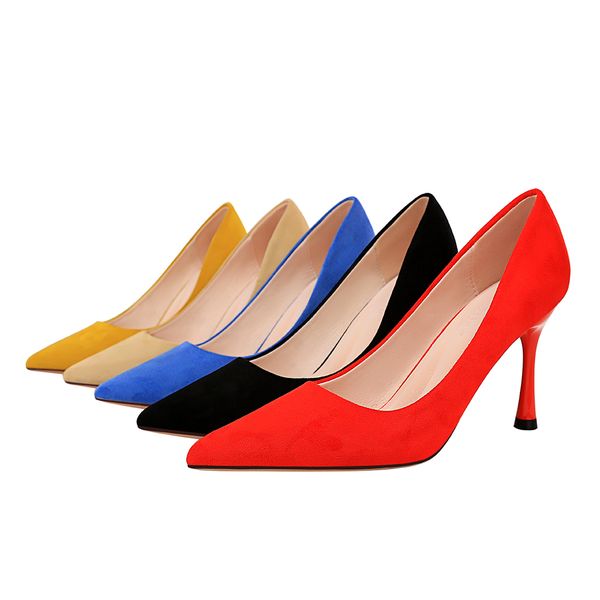 

women shoes autumn 2019 high heels pointy stiletto heel ladies party wedding shoes suede heel female pumps black plus size 34-40
