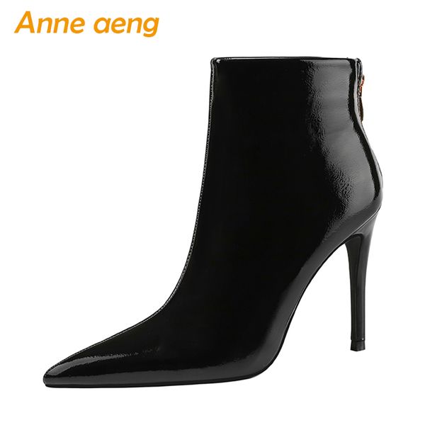 

2019 new winter women ankle boots 10cm high thin heel pointed toe solid zipper ladies women shoes black short boots