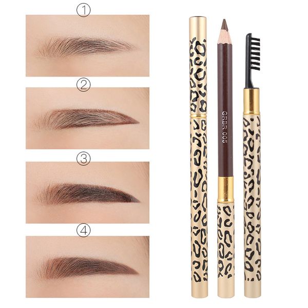 

leopard eyebrow pencil 5 colors long lasting waterproof smooth texture double-ended eyebrow brow comb natural eye makeup