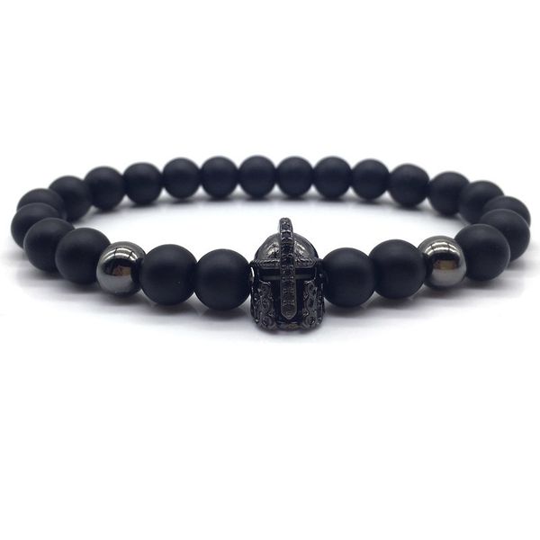 

fashion men charm bracelet antique gold roman knight spartan helmet natural stone bead bracelets hombre pulseira jewelry bijoux, Black