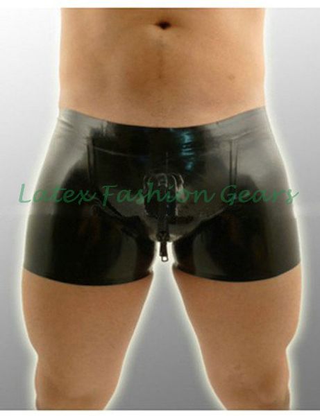 

new men latex boxer shorts rubber lingerie cekc erotic babydoll latex crotch zipper pants shorts fetish briefs handmade, Black;white