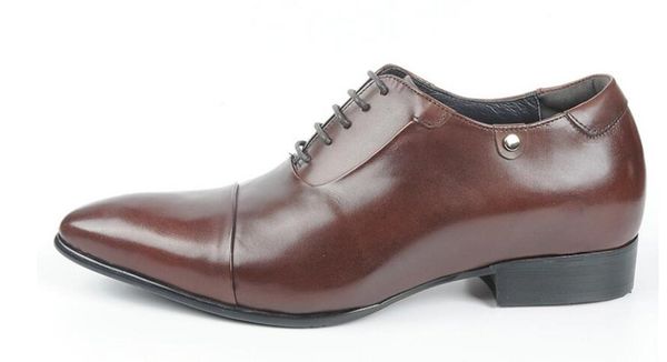 

dress shoes style pointed toe breathable genuine leather formal men's lace up men wedding increase, Black