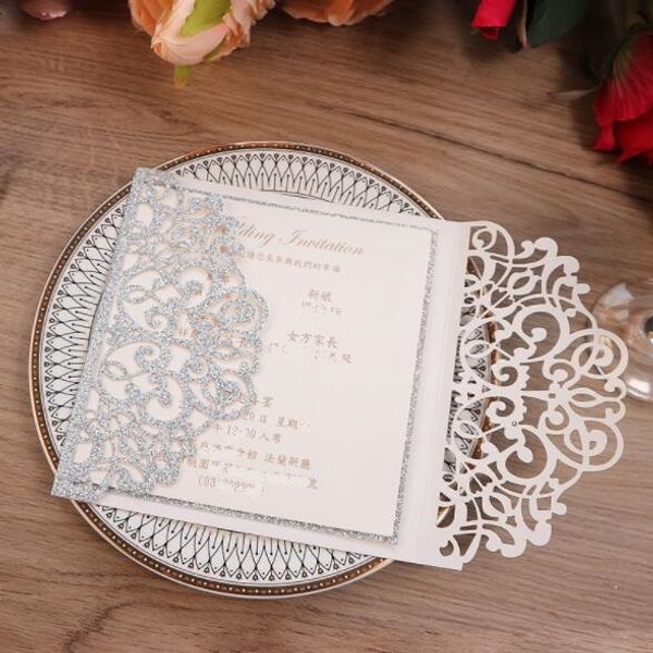 Hochzeitseinladungen, lasergeschnittene Blumenreben, Einladungsgröße von 15 cm x 15 cm, anpassbare romantische Hochzeitseinladungs-Grußkarten