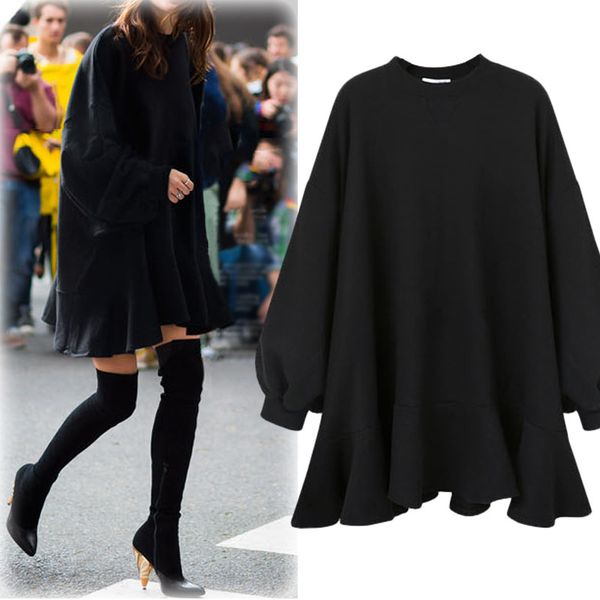 

женская мода с длинным рукавом повседневный спортивный свитер платье круглый вырез осень свободные мягкие хлопчатобумажные юбки, Black;gray