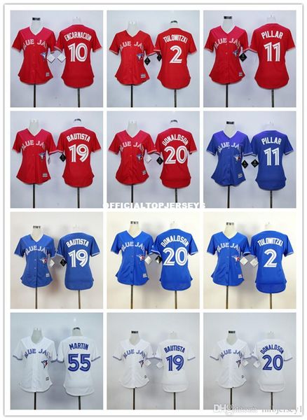 

women's 2 tulowitzki 19 jose bautista 10 edwin encarnacion 11 kevin pillar cool base 100% stitched jerseys white blue red, Black;blue