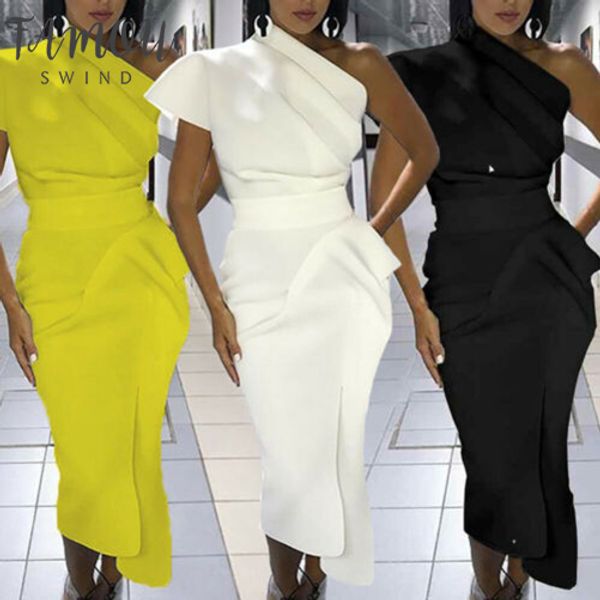 

women fashion one shoulder short sleeve bodycon dress split evening party gown dress, Black;gray