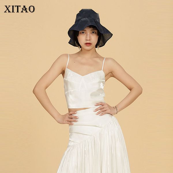 

xitao match all sexy white camis плиссированные короткие женская одежда 2019 майки crop top корейская мода топ с открытым плечом новый gcc10
