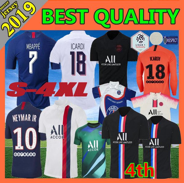 

size:s-4xl 2019 psg mbappe cavani di maria soccer jersey 4th black icardi marquinhos 19 20 paris man woman football shirt, Black;yellow