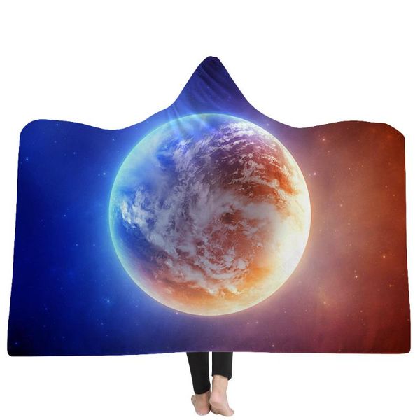 

universe planet series warm blanket, 3d digital printing, winter plush hooded shawl blanket for adults and children