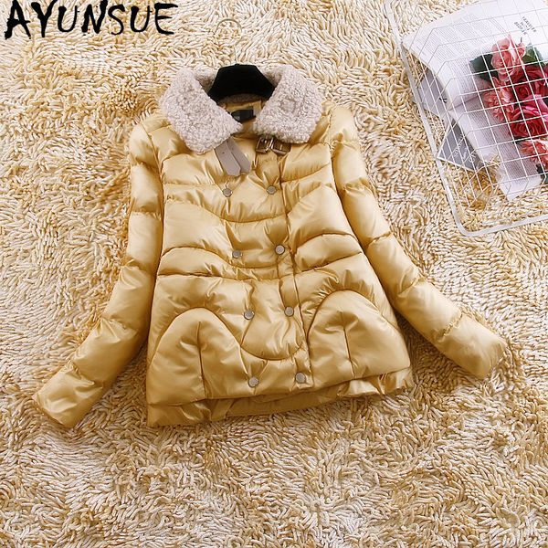 

ayunsue winter coat women down cotton jacket short parka bubble coat korean wool collar women's jackets parkas mujer 2019 kj3728, Black