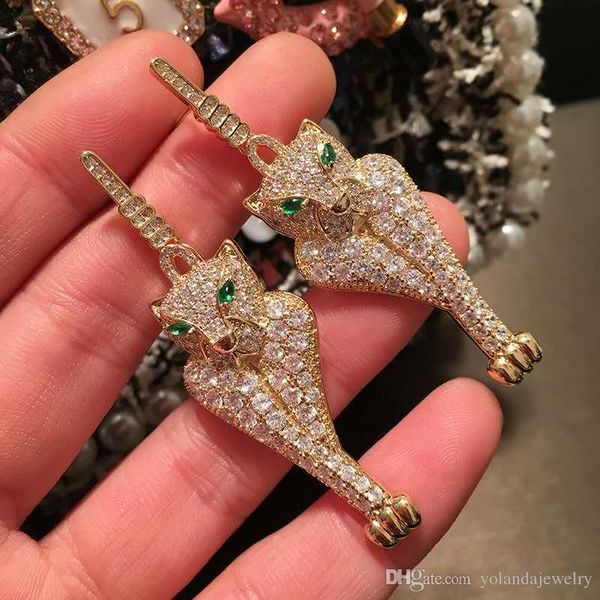 

europe and america new trendy yellow gold plated cubic leopard earrings for girls women for party wedding gift for friend, Golden;silver