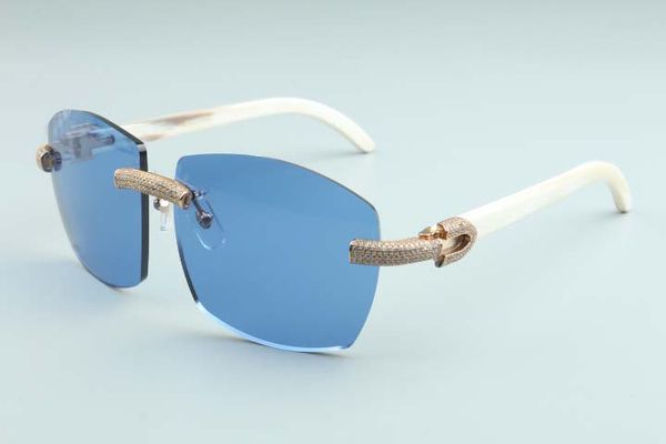 Factory Outlet Einfache Luxus-Sonnenbrille mit Volldiamant-Brille T4189706-B8 Luxuriöse rahmenlose natürliche weiße Horn-Horn-Sonnenbrille mit Spiegel