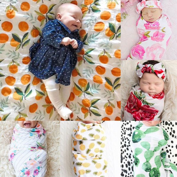 

newborn baby cloth floral swaddle wrap swaddling soft sleeping bag blanket headband set