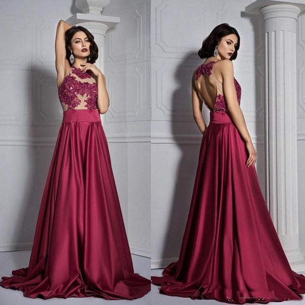

Burgundy Prom Dresses A Line Lace Applique Sequins Hollow Sweep Train Evening Gowns Plus Size Party Dress Robes De Soirée
