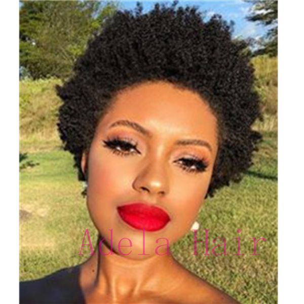 Short Human Natural Afro Kinky Curly Hair Wig With Bangs For Black